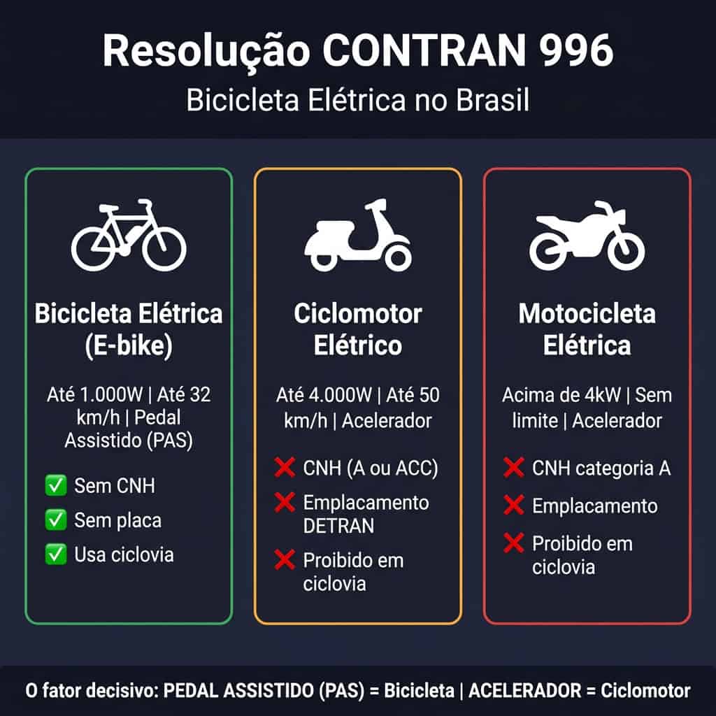 bicicleta elétrica precisa de cnh — regras e limites da Resolução CONTRAN 996