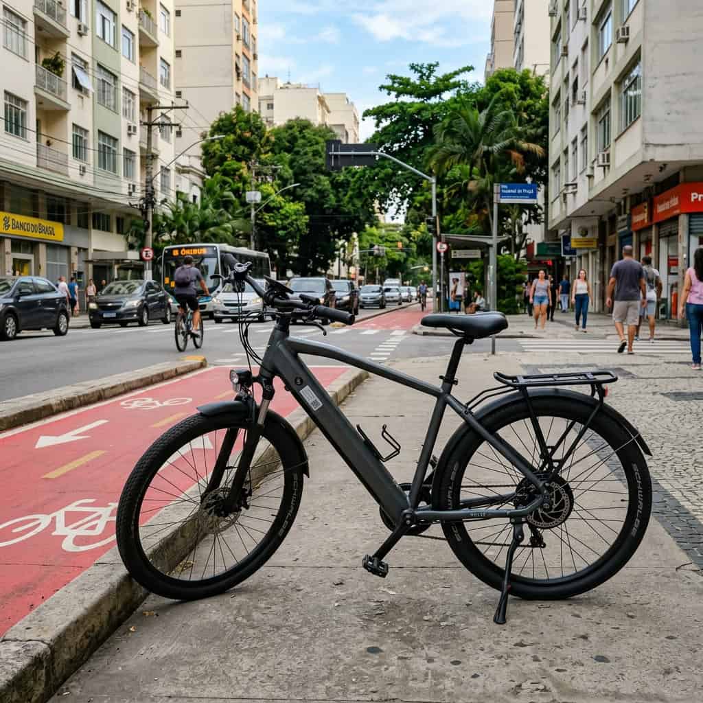 Bicicleta elétrica com identificação RENABE na cidade